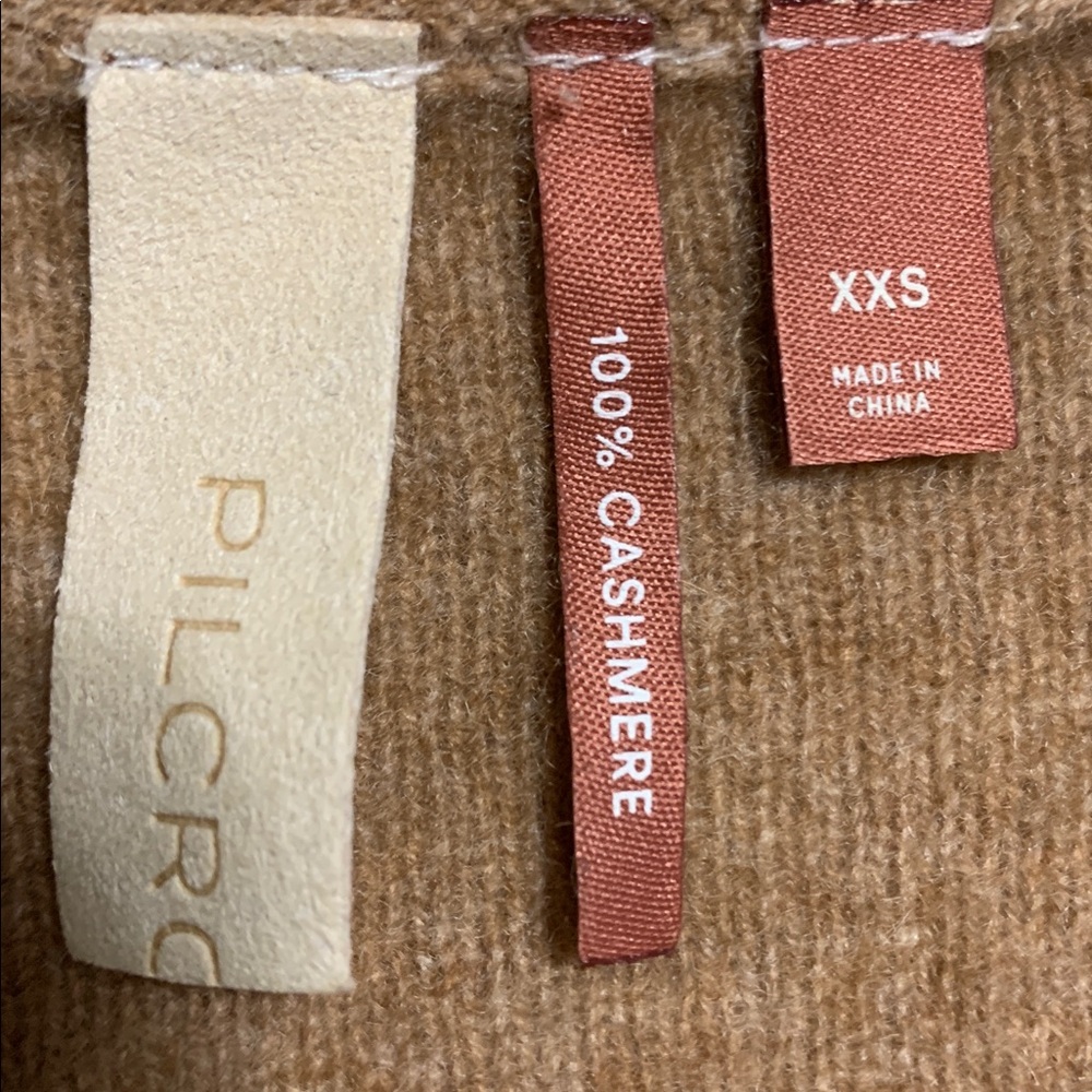 Pilcro Women V-Neck Cropped XXSP Deep Tan Cashmere Sweater Boxy Minimalist Q - Picture 8 of 11